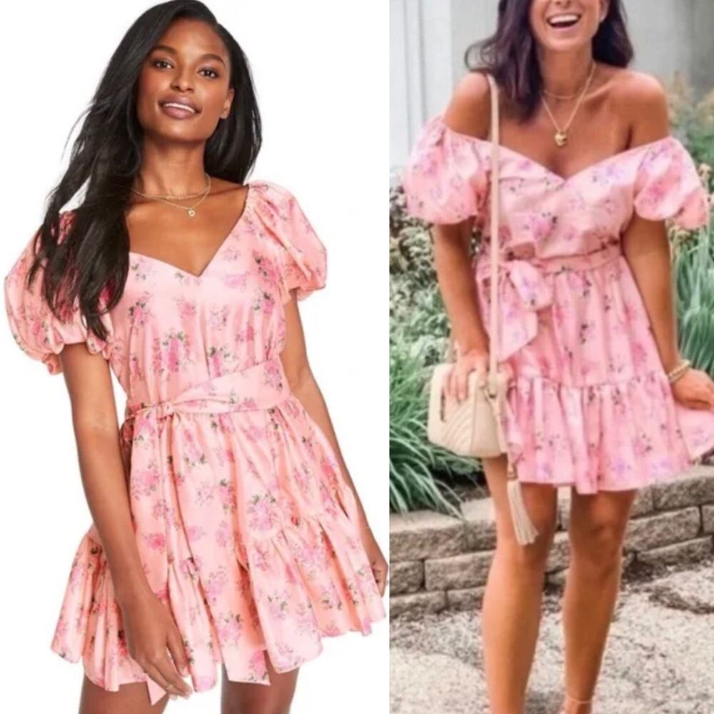 LoveShackFancy x Target Floral Puff Sleeve Cecile Mini Dress In Pink Size 8